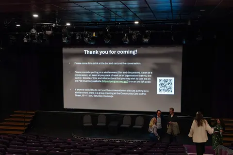 A closing slide reading Thank you for coming, with a QR code, shown on the screen